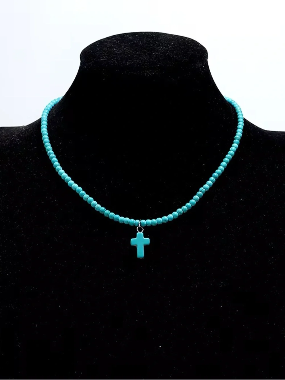 Turquoise Beaded Cross Necklace - Women Jewelry
